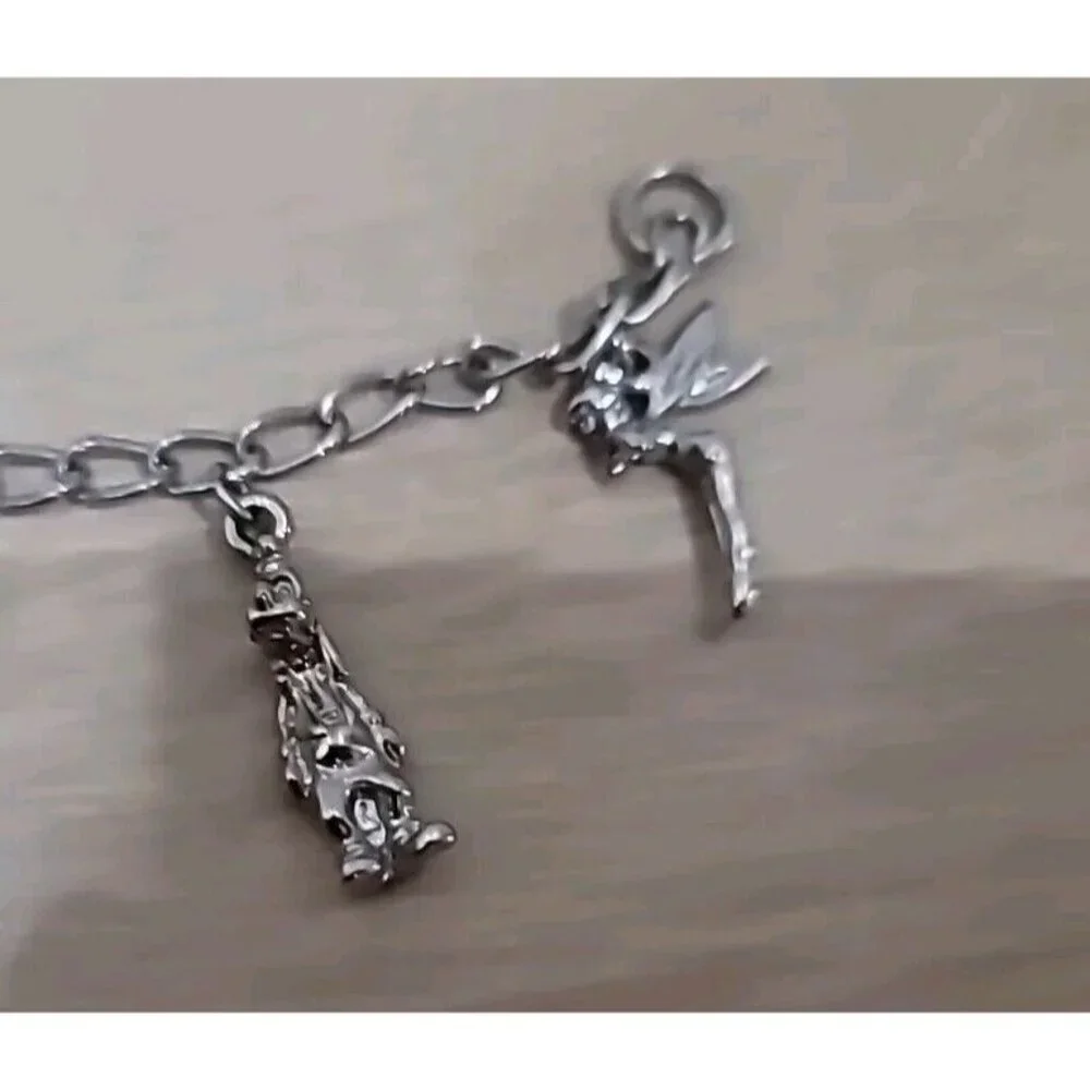 Charm Bracelet Vtg Walt Disney Characters 1990’s Silver Tone Dumbo Tink Mickey‎